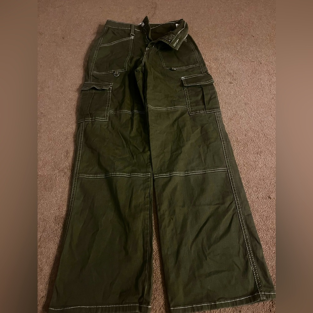High rise cargo jeans, dark green, small women’s